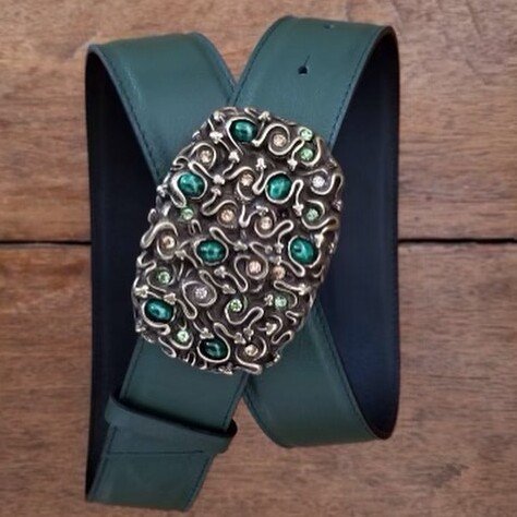 Ceinture reversible femme Vert forêt / Noir